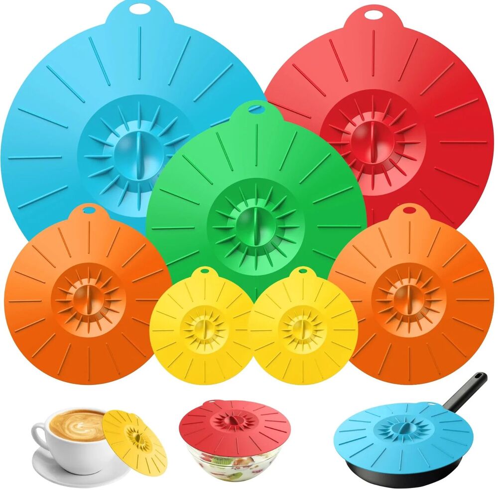 7 Pack Silicone Lids, Microwave Splatter Cover 5 Sizes Reusable Heat Resistant